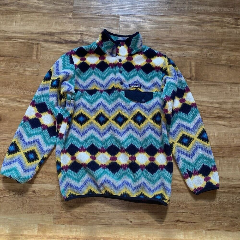 PATAGONIA XS Women Synchilla Snap-T Pullover Timber Twist Fleece Granola Aztec